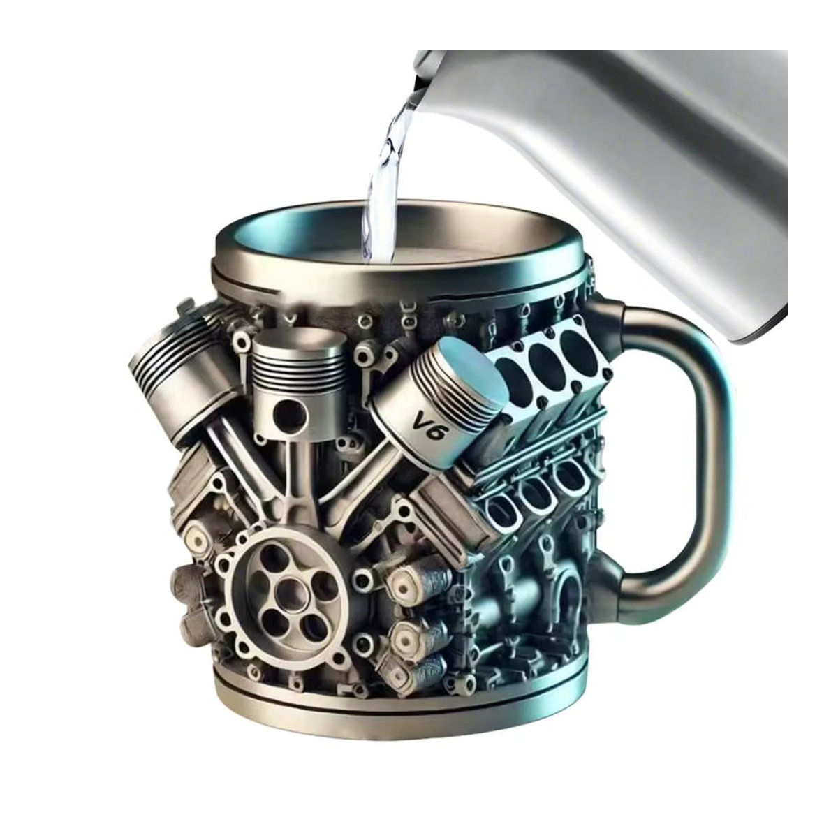 Motoren Bierkrug aus Stein und Metall in Grau und Silber, rustikales Trinkgeschirr im Industrial Design für Cocktails und Bier - Bild 2