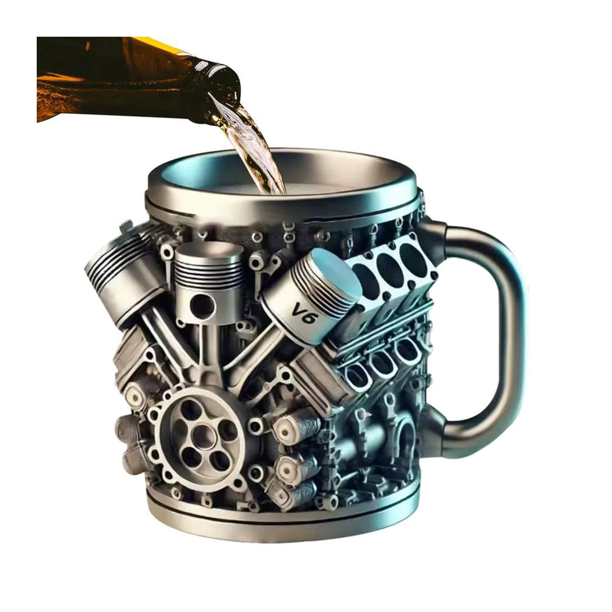 Motoren Bierkrug aus Stein und Metall in Grau und Silber, rustikales Trinkgeschirr im Industrial Design für Cocktails und Bier - Bild 3