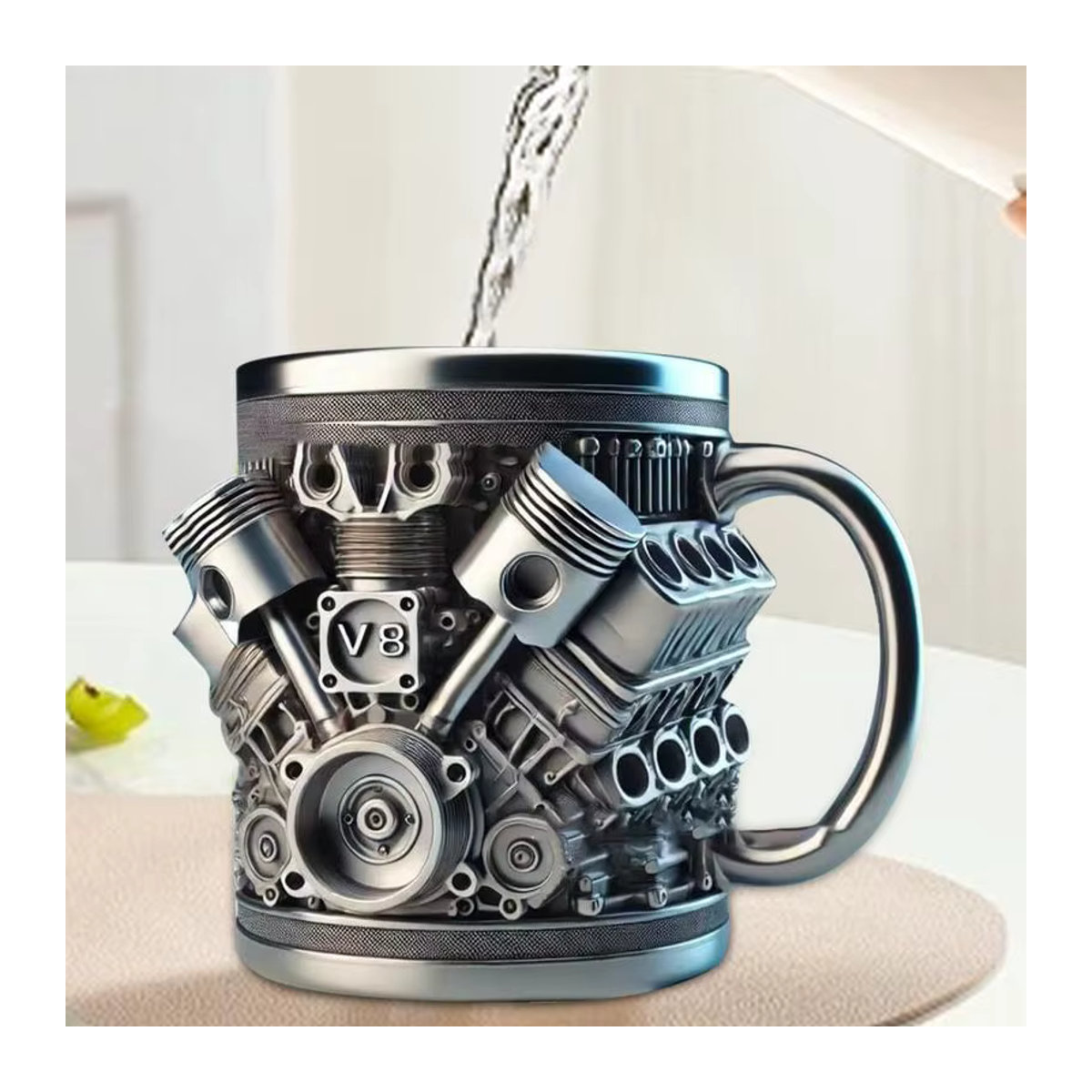 Motoren Bierkrug aus Stein und Metall in Grau und Silber, rustikales Trinkgeschirr im Industrial Design für Cocktails und Bier - Bild 4