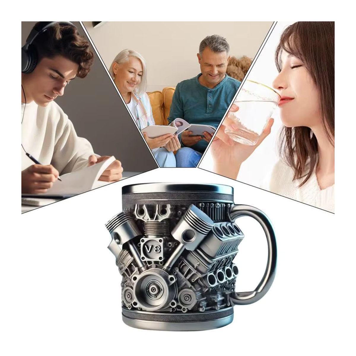 Motoren Bierkrug aus Stein und Metall in Grau und Silber, rustikales Trinkgeschirr im Industrial Design für Cocktails und Bier - Bild 6