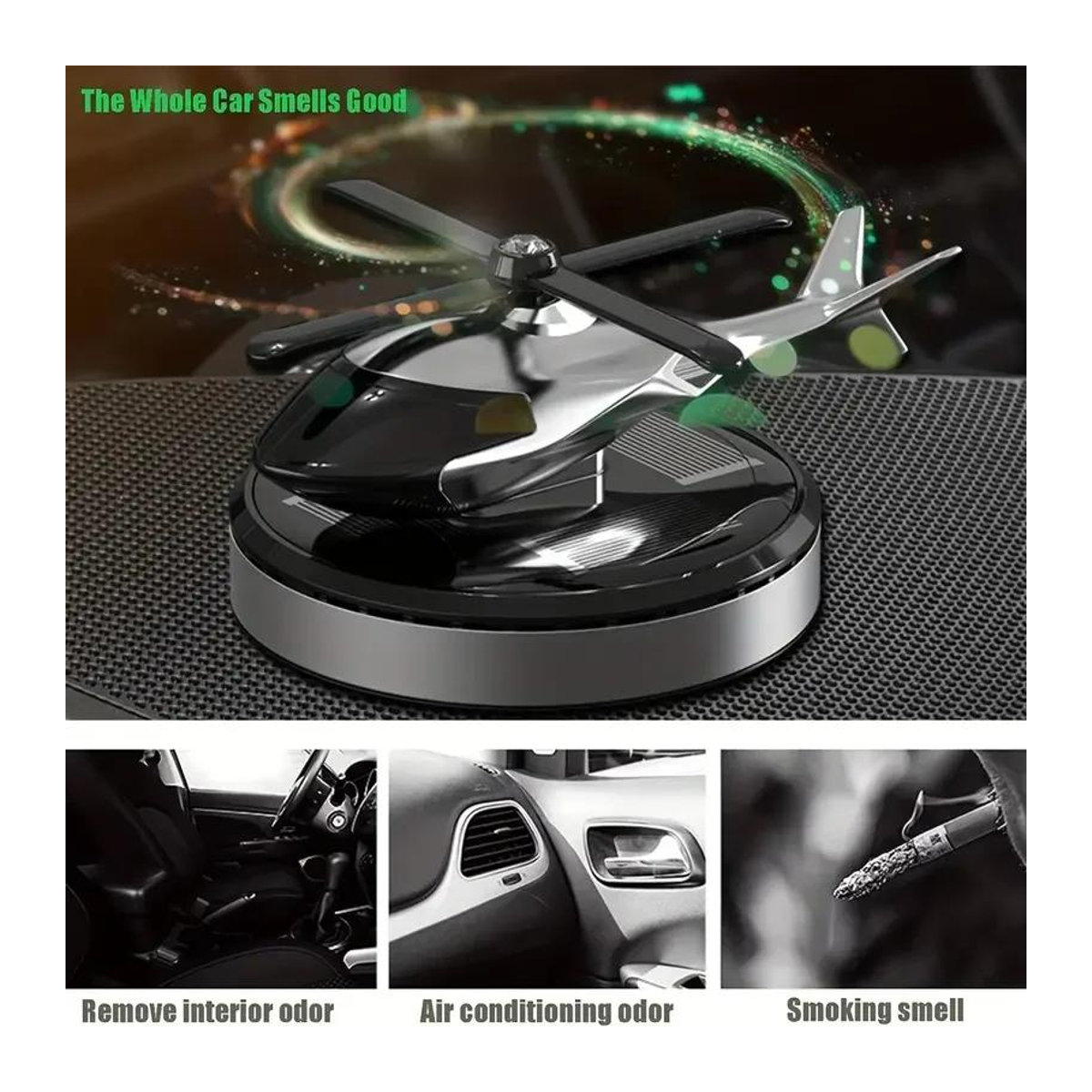 Motorgo Premium Solar Hubschrauber Auto Duftspender mit drehender Aromatherapie Dekoration in Gold - Bild 3