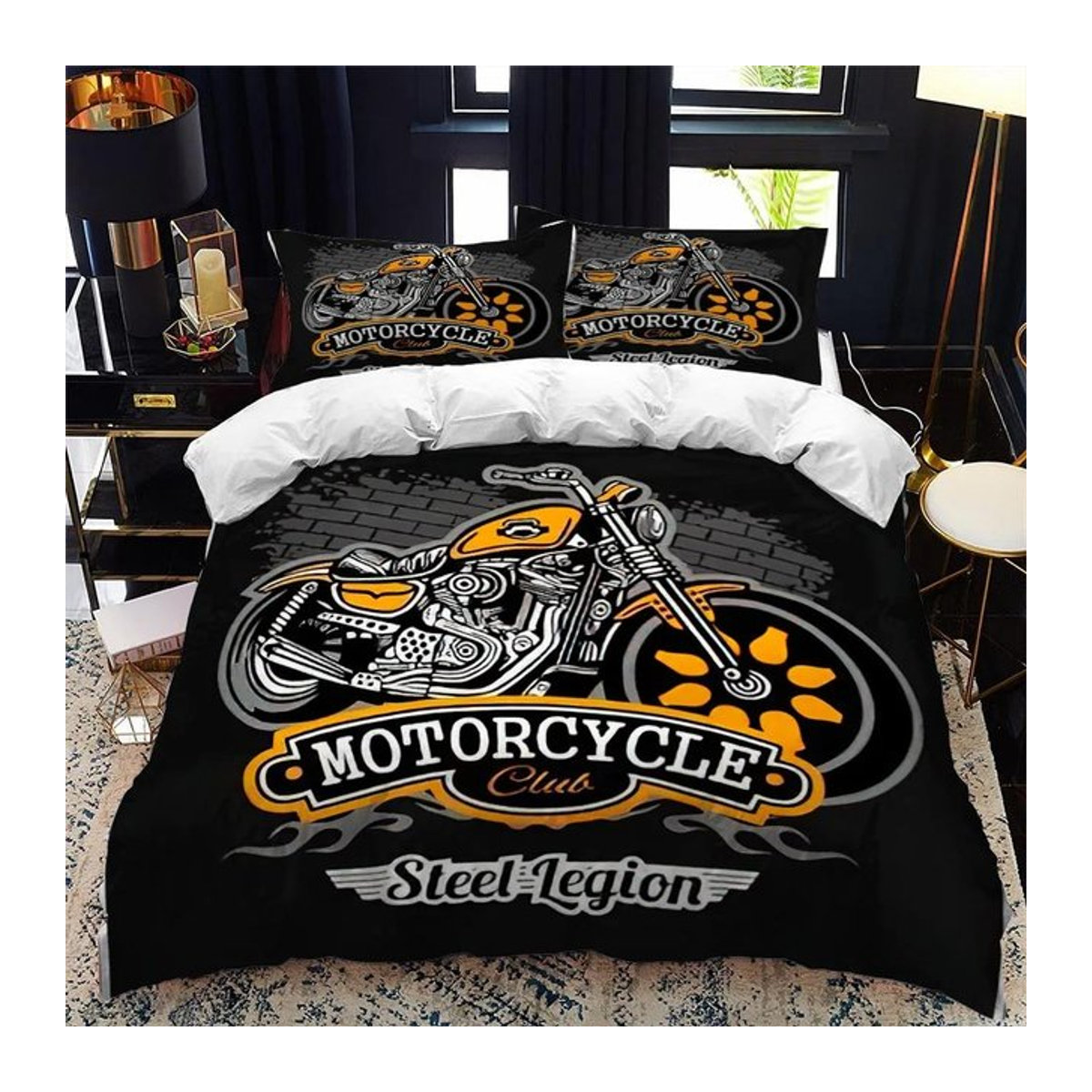 Motorrad-Fahrer Bettwäsche-Set aus weichem Polyester in Schwarz, 2-teilig, B/H: 70 x 133 cm - Bild 1