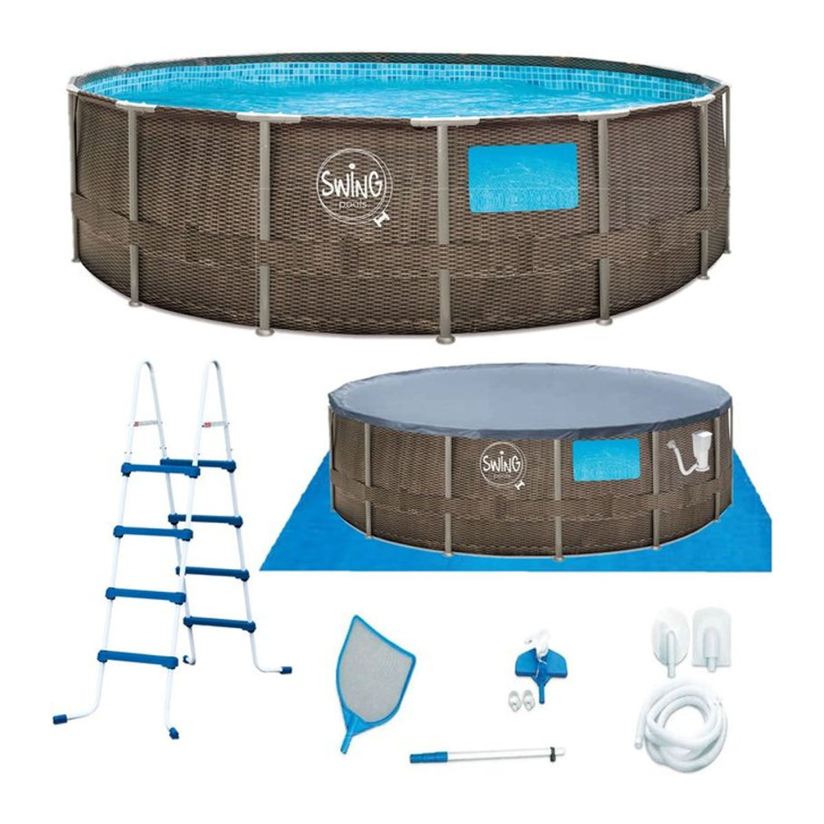 Mountfield Swing Rundpool in Rattanoptik, Farbe Braun, Durchmesser: 457 cm, Höhe: 122 cm - Bild 1