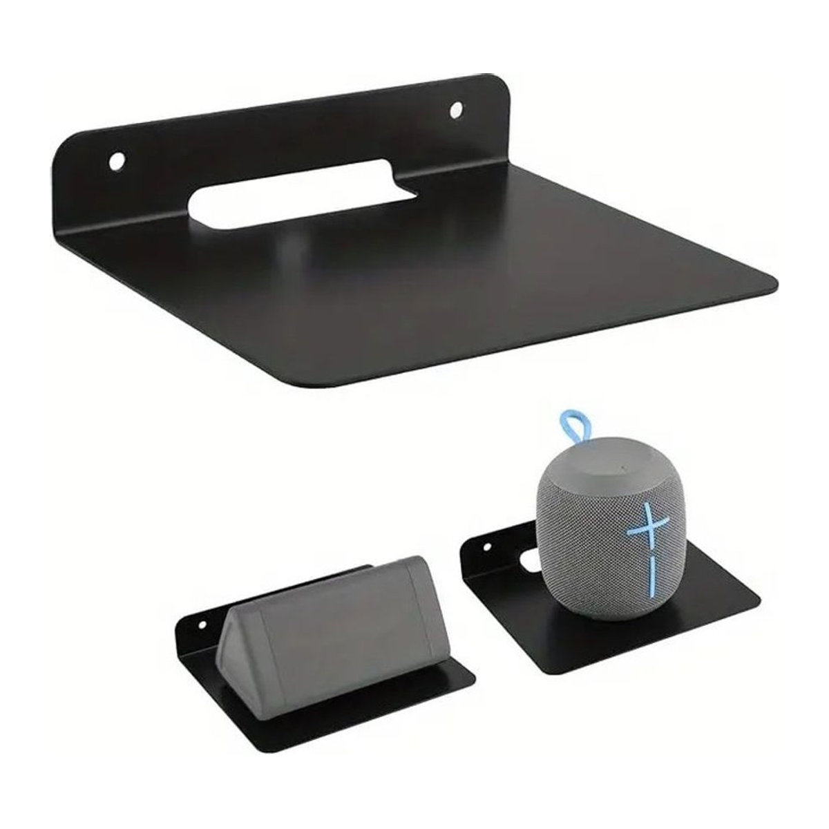 MovingMic Wandregal aus Metall in Schwarz für Lautsprecher und Router, minimalistische wandmontierte Halterung - Bild 1