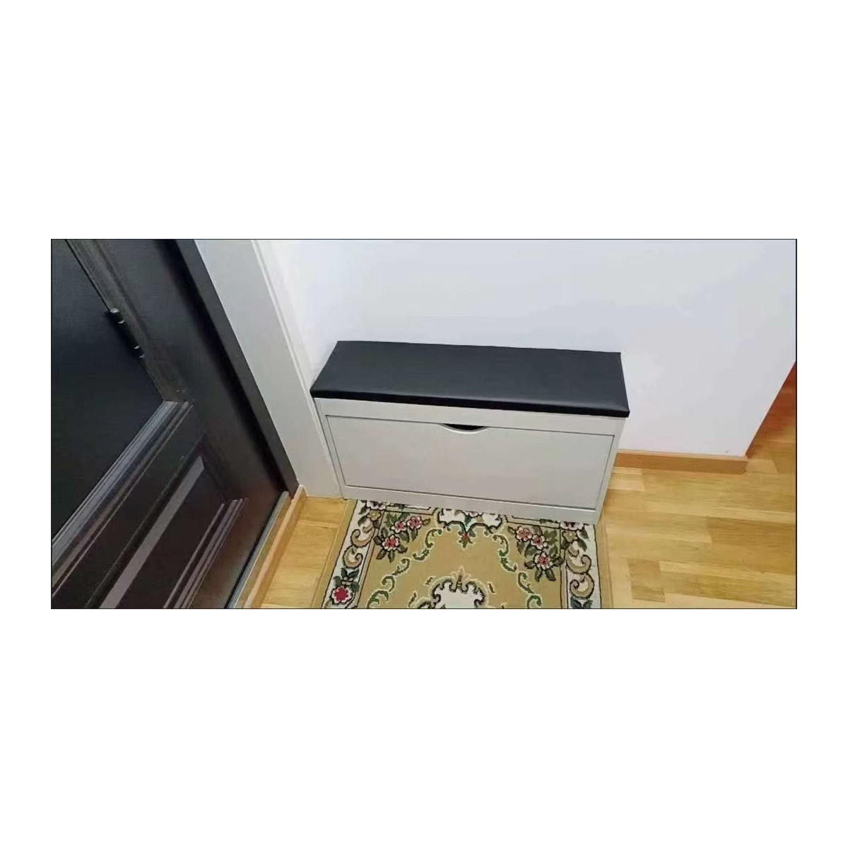 MOYU Multifunktionaler Schuhbank-Aufbewahrungshocker aus Kunstleder mit Drehtüren, Schwarz/Weiß, B/T/H: 60 x 30 x 52 cm - Bild 6