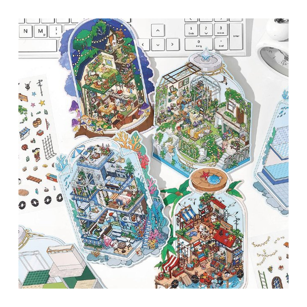 Mr Paper 2,5D Landschaft Aufkleber Set, 12 Stück, mehrfarbig, DIY Dekoration für Geburtstag und Festivals - Bild 1
