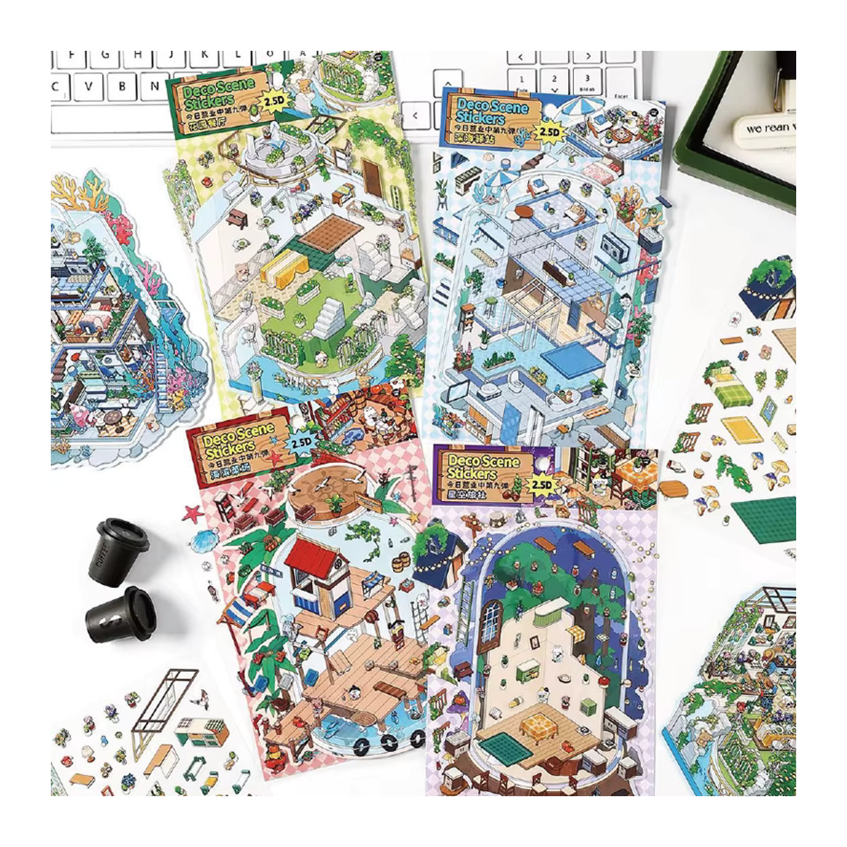 Mr Paper 2,5D Landschaft Aufkleber Set, 12 Stück, mehrfarbig, DIY Dekoration für Geburtstag und Festivals - Bild 3