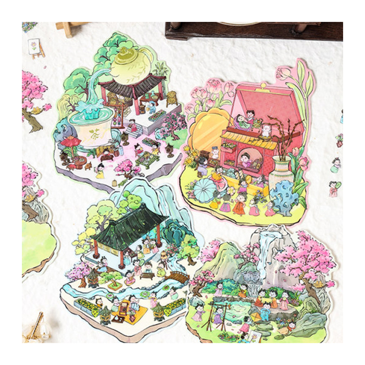 Mr Paper Garden Theme Landschaftsbau-Aufkleber für DIY-Miniaturszenen, 12 Stück, floral und mehrfarbig - Bild 1