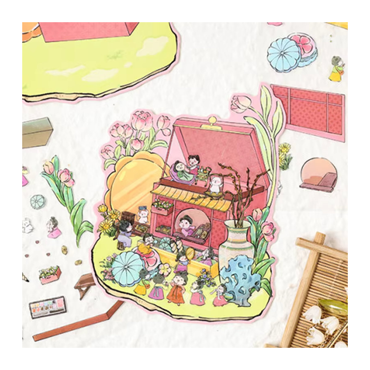 Mr Paper Garden Theme Landschaftsbau-Aufkleber für DIY-Miniaturszenen, 12 Stück, floral und mehrfarbig - Bild 4