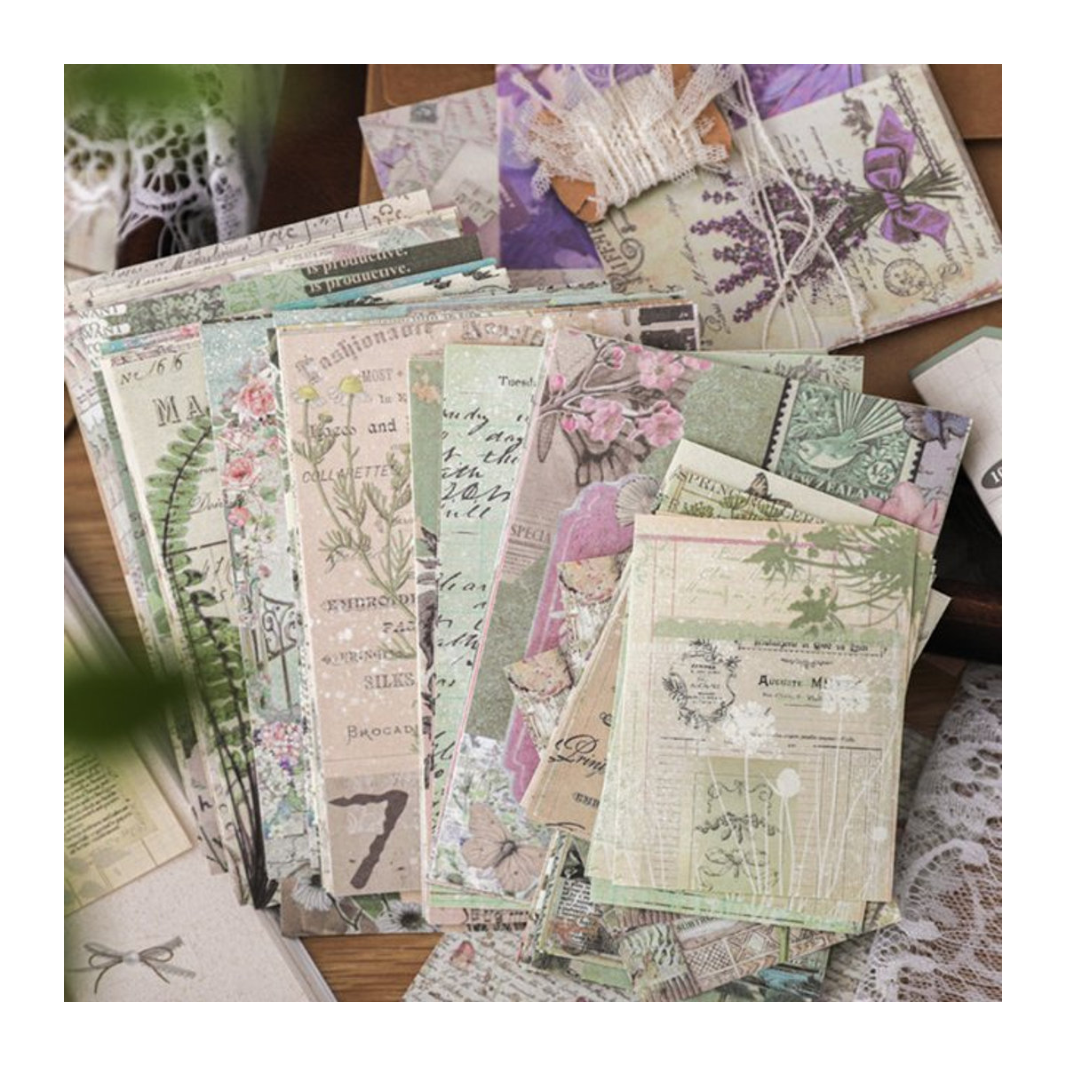Mr. Paper Retro Vintage Bastelpapier Set mit Blumen und Schmetterlingen, 100 Stück, Mehrfarbig - Bild 1