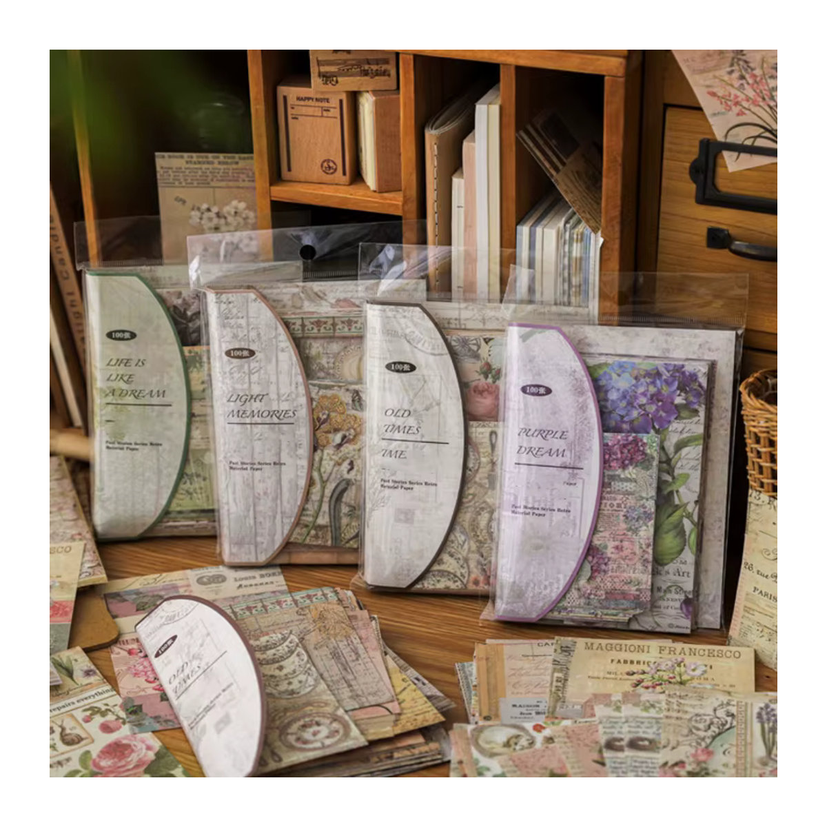 Mr. Paper Retro Vintage Bastelpapier Set mit Blumen und Schmetterlingen, 100 Stück, Mehrfarbig - Bild 2