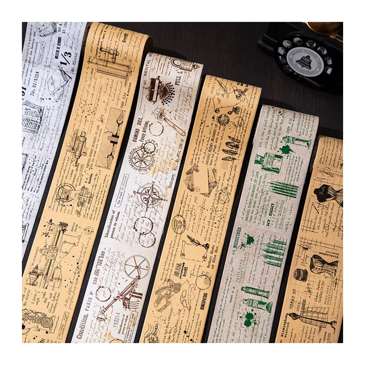 Mr. Paper Retro-Washi Tape mit Navigationsdesign und Manuskriptfragmenten in Beige - Bild 2