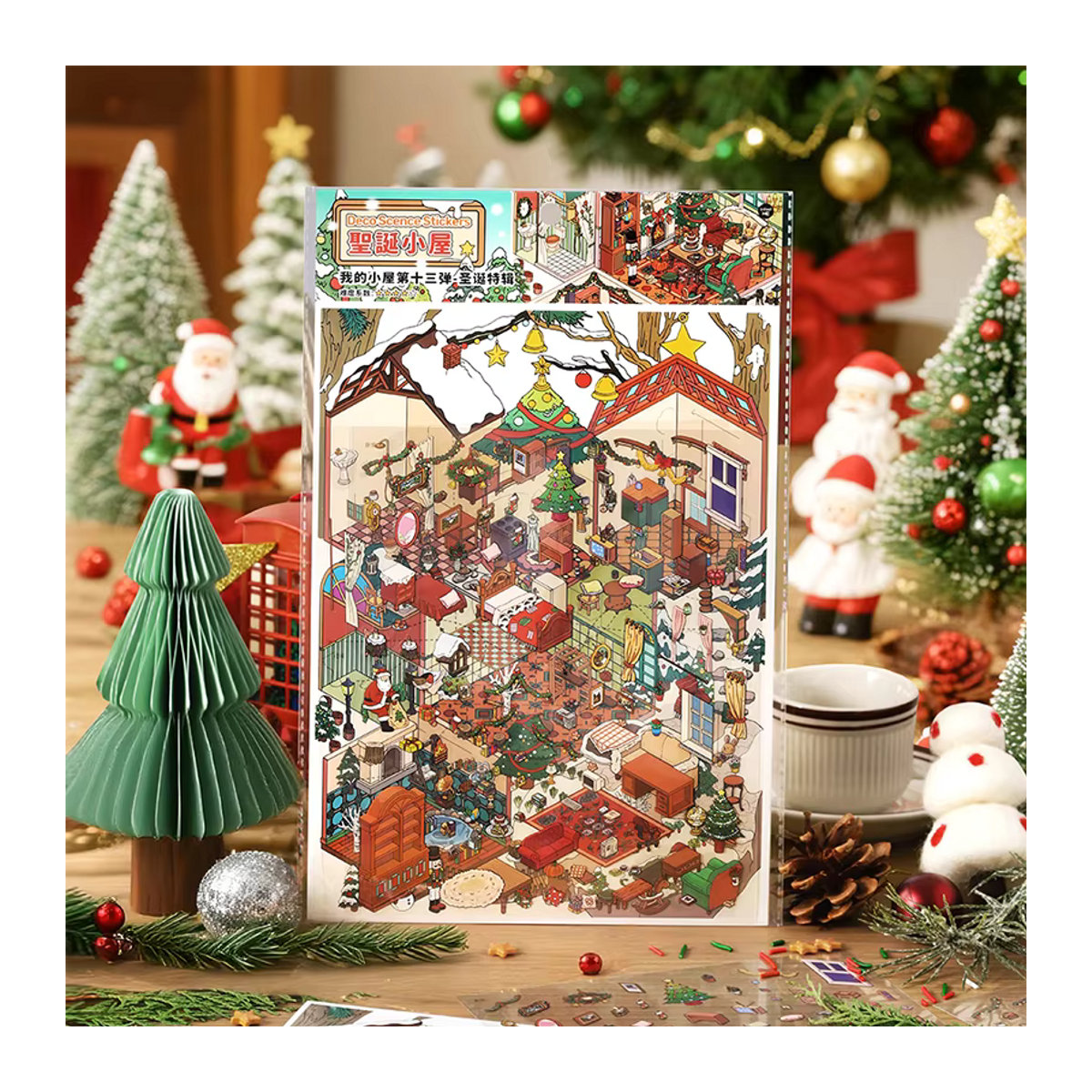 Mr. Paper Weihnachtsaufkleber Set mit Weihnachtshäusern und Landschaften, 4 Blatt, mehrfarbig, PET-Aufkleber für deine Heimdekoration - Bild 3
