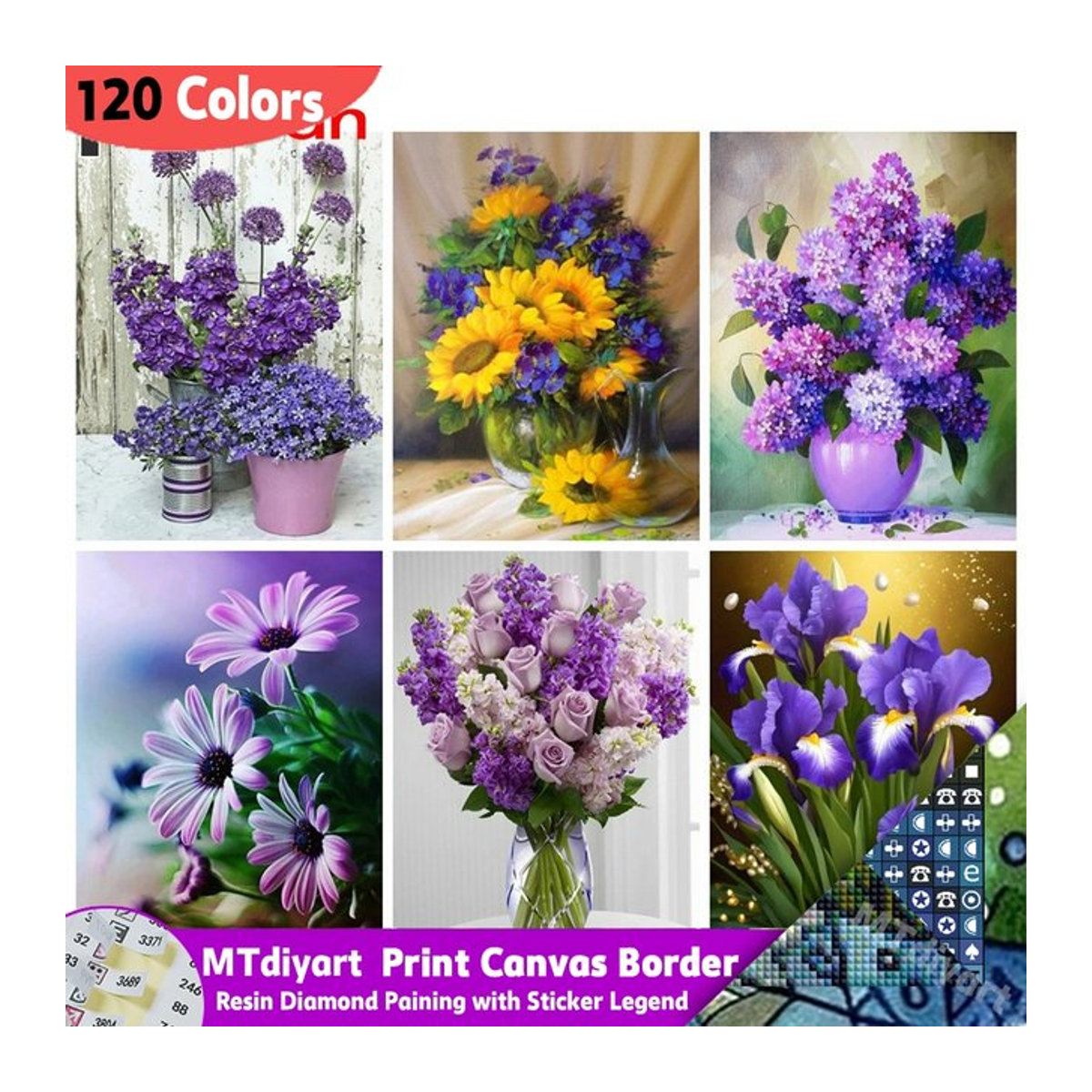 MTdiyart 5D Diamantmalerei Set Blumen Motiv mit Sonnenblumen und Rosen in Mehrfarbig, Mosaik-Bastelset für Kunst und Dekoration - Bild 1