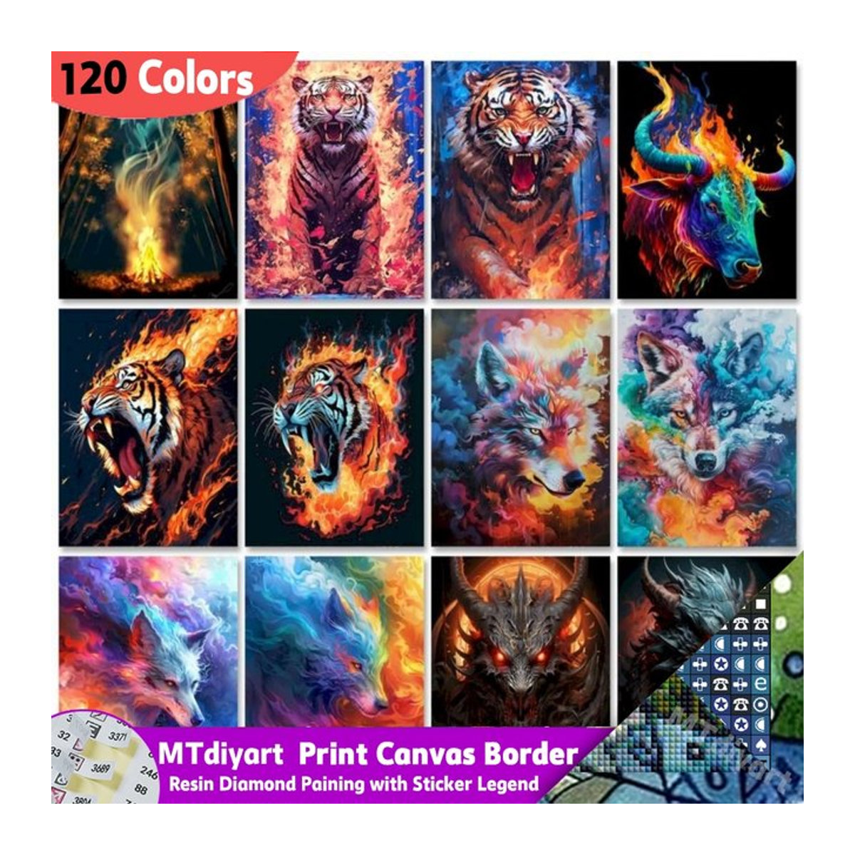 MTdiyart Diamantgemälde Tigerdrache Set aus Kunstharz mit 120 Farben für Erwachsene zum Selbermachen, Mehrfarbig - Bild 1