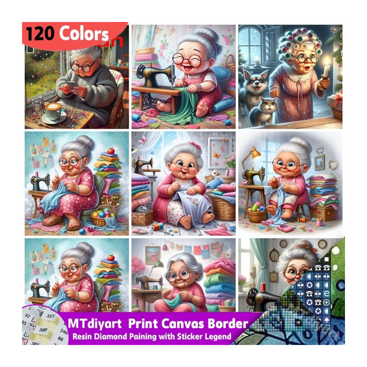 MTdiyart Diamantmalerei Set Cartoon Oma Motiv mit 5D Bohrer Mosaik Kunst Set, Mehrfarbig - Bild 1