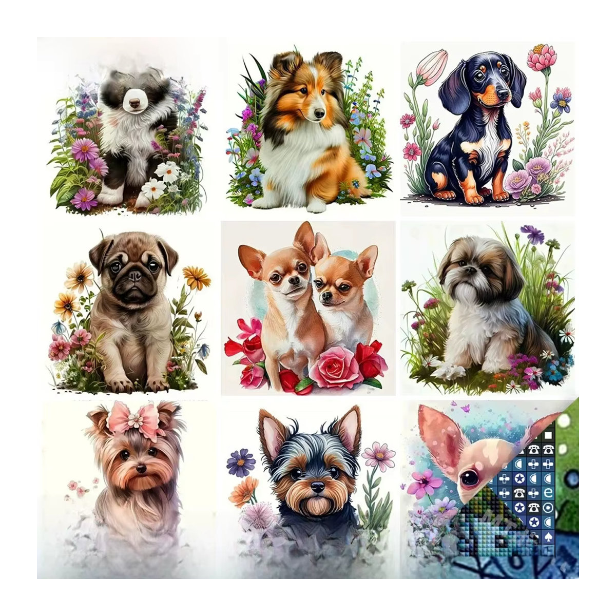 MTdiyart Diamond Painting Set Hund und Blumen mit 120 Farben als DIY Mosaik Kit für Strass Dekoration und Kunst Geschenke in Mehrfarbig - Bild 1
