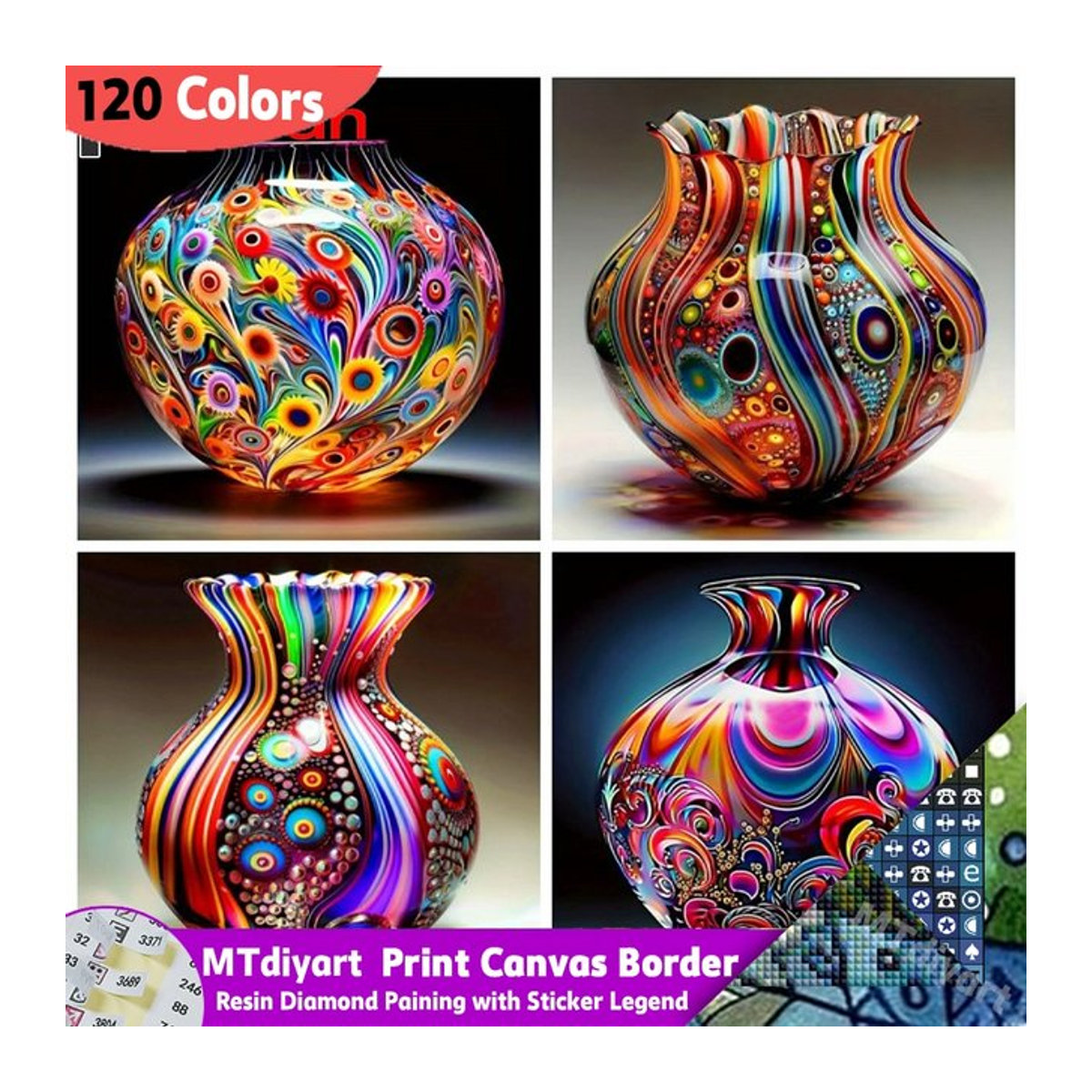 MTdiyart Diamond Painting Set Vase mit 120 Farben, Mehrfarbiges Mosaik Kunst Kit mit Leinwand und Strasssteinen - Bild 1