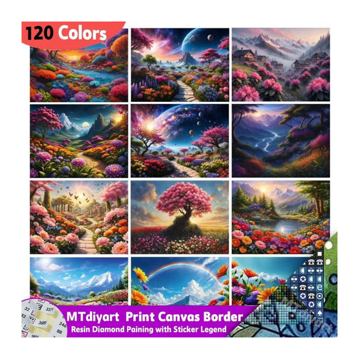 MTdiyart DIY Diamantmalerei Set mit 120 Farben und Aufkleber für florale Mosaik-Kunst in Rosa und Mehrfarbig - Bild 1