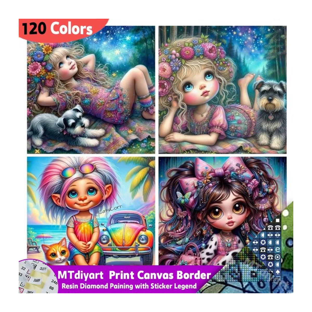 MTdiyart DIY Diamond Painting Set mit Motiv Junge und Katze im Hippie-Stil, 120 Farben, Mehrfarbig - Bild 1