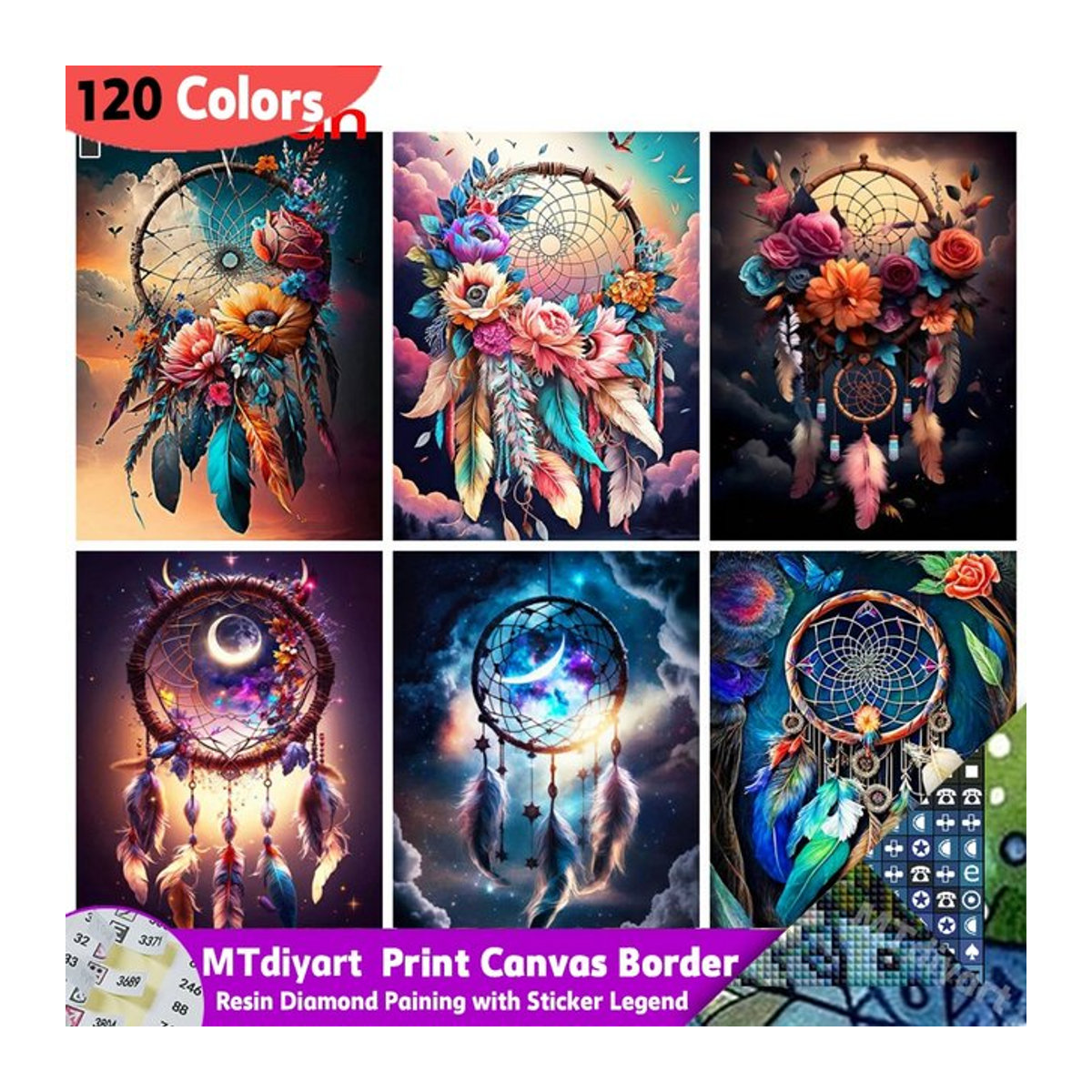 MTdiyart Dreamcatcher Diamant-Gemälde DIY Set mit floralem Design in Mehrfarbig, B/H: 40 x 30 cm - Bild 1