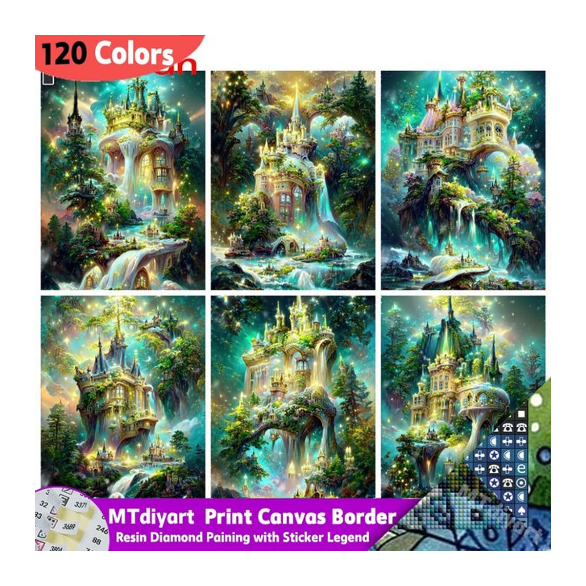 MTdiyart Traumschloss-Diamantgemälde aus Kunstharz mit 120 Farben als 5D-DIY-Mosaik-Kunstset in Mehrfarbig - Bild 1