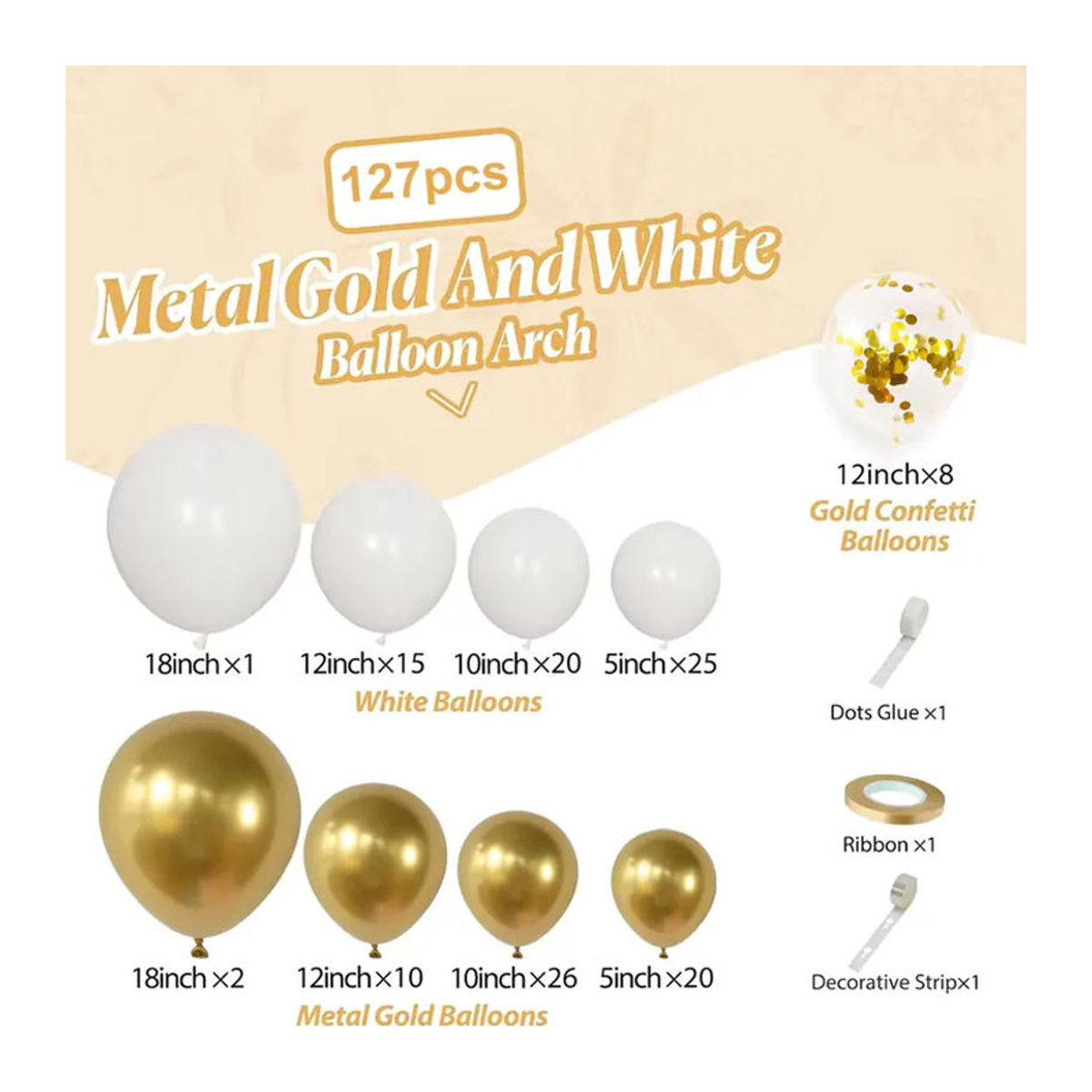 Mtrong Te 129-teiliges Latex-Ballonbogen-Set in Weiß und Gold für deine Dekoration bei Geburtstagen, Hochzeiten oder zum Valentinstag - Bild 2