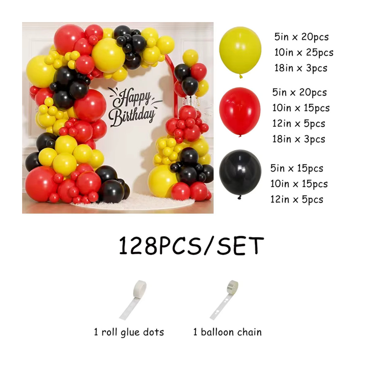 Mtrong Te Ballon Girlande Bogen Kit aus 128 Latex Ballons in Rot, Gelb und Schwarz für Geburtstag und Baby Shower Dekorationen - Bild 2