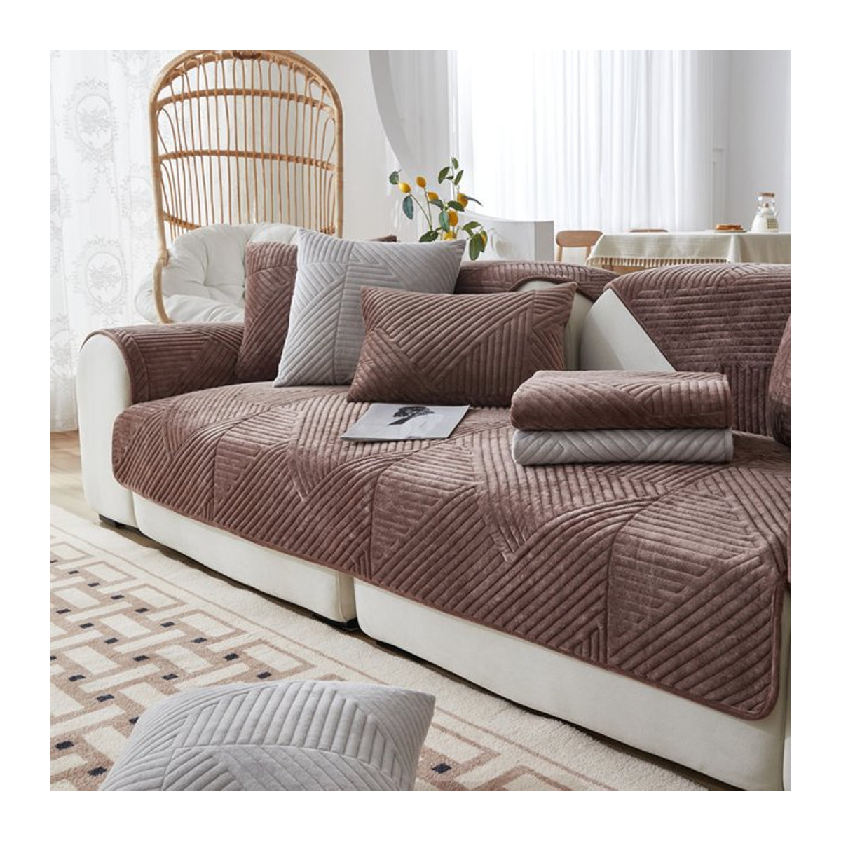 Mtuove Sofa-Schonbezug aus warmem Plüsch, rutschfestes Sofa-Handtuch für dein Wohnzimmer in Blau oder Braun - Bild 1