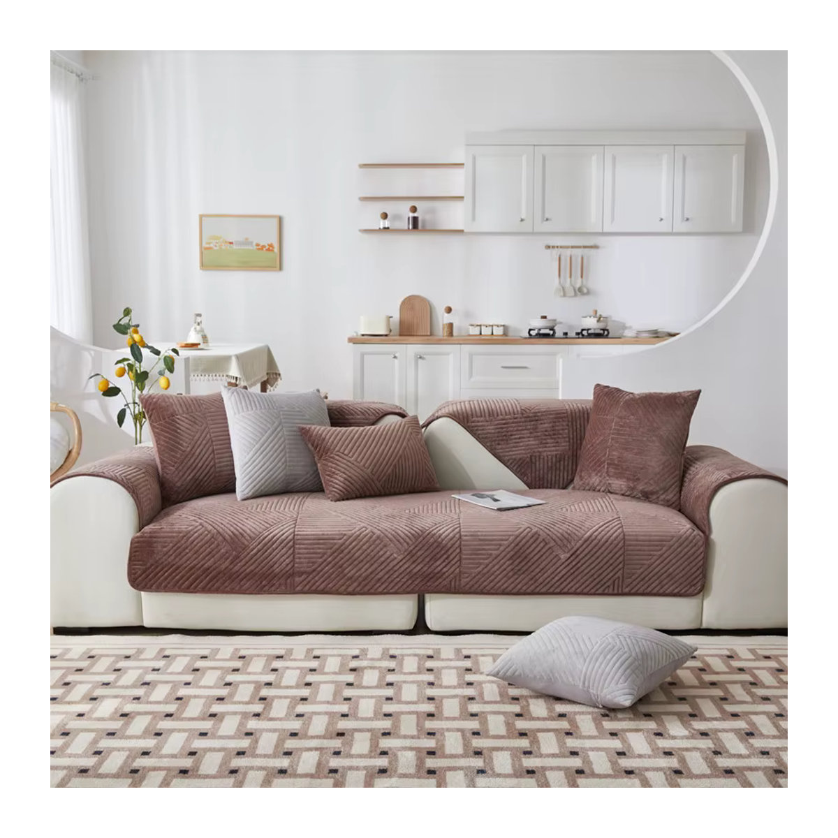 Mtuove Sofa-Schonbezug aus warmem Plüsch, rutschfestes Sofa-Handtuch für dein Wohnzimmer in Blau oder Braun - Bild 2