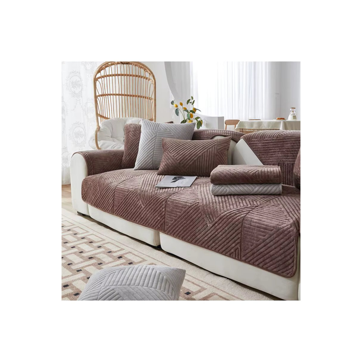 Mtuove Sofa-Schonbezug aus warmem Plüsch, rutschfestes Sofa-Handtuch für dein Wohnzimmer in Blau oder Braun - Bild 6