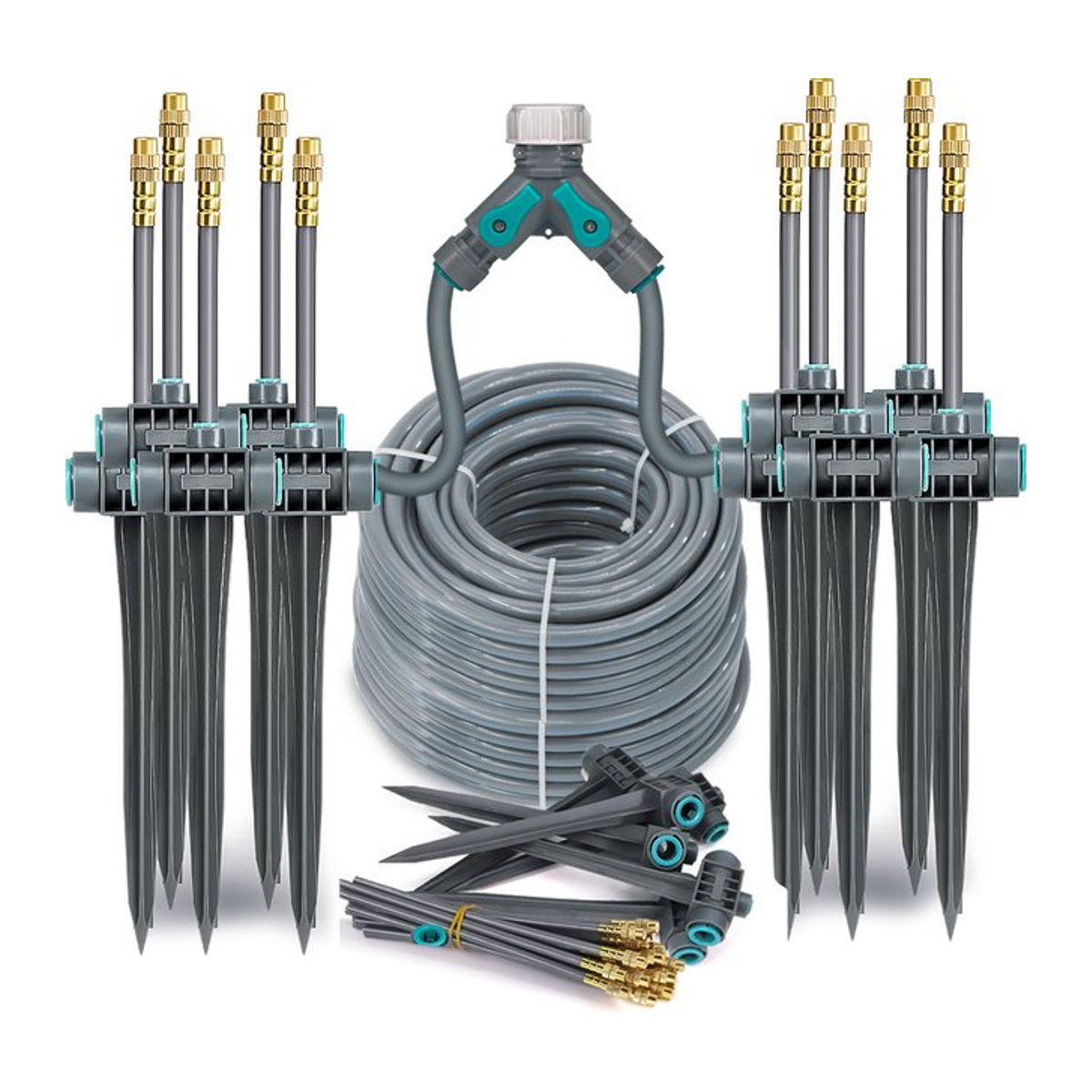 MUCIAKIE Sprühsprinkler mit 3/8-Zoll-PE-Schlauch und Pfahlnebelsystem in Grau, Universaldüse für Gartenrasen zur zerstäubten Bewässerung - Bild 1