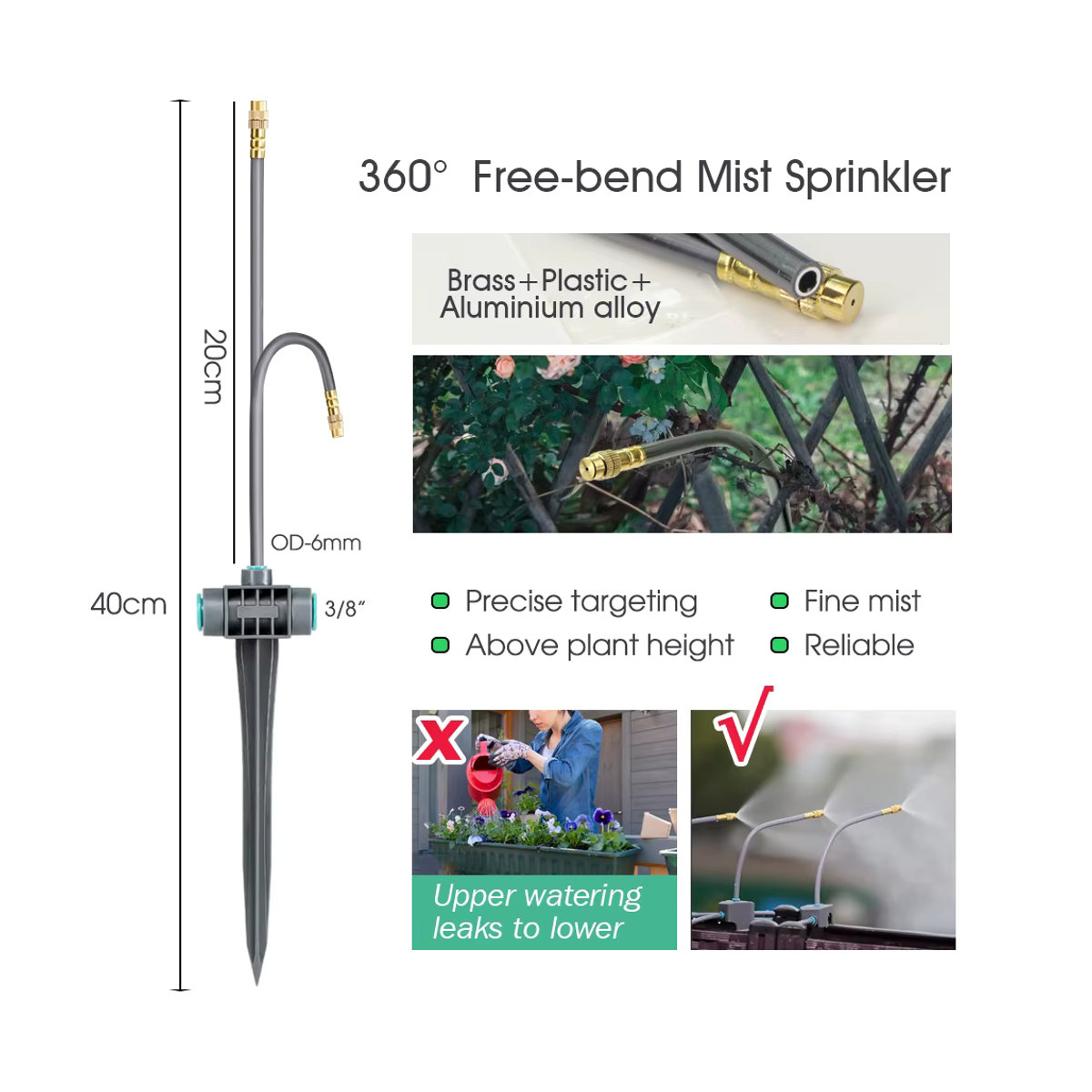 MUCIAKIE Sprühsprinkler mit 3/8-Zoll-PE-Schlauch und Pfahlnebelsystem in Grau, Universaldüse für Gartenrasen zur zerstäubten Bewässerung - Bild 3