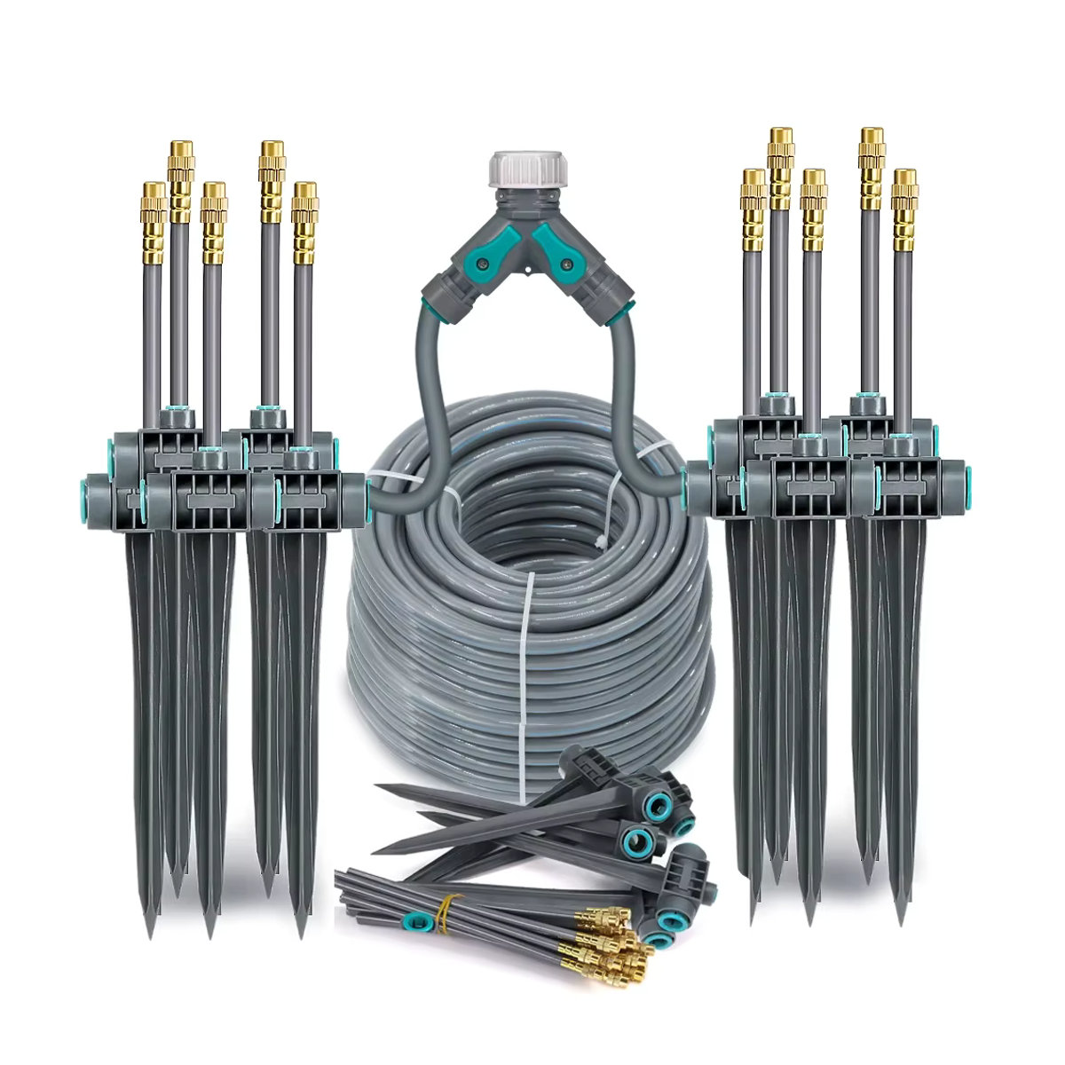 MUCIAKIE Sprühsprinkler mit 3/8-Zoll-PE-Schlauch und Pfahlnebelsystem in Grau, Universaldüse für Gartenrasen zur zerstäubten Bewässerung - Bild 5