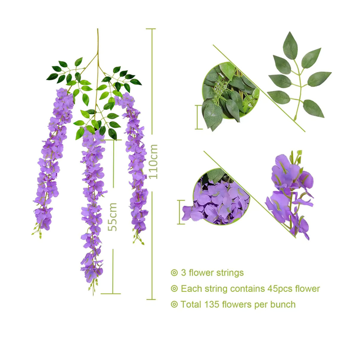 MUFU 36er-Pack künstliche Glyzinien-Blumen-Hängegirlanden in Lila für Wand, Garten und Hochzeitsdekoration - Bild 5