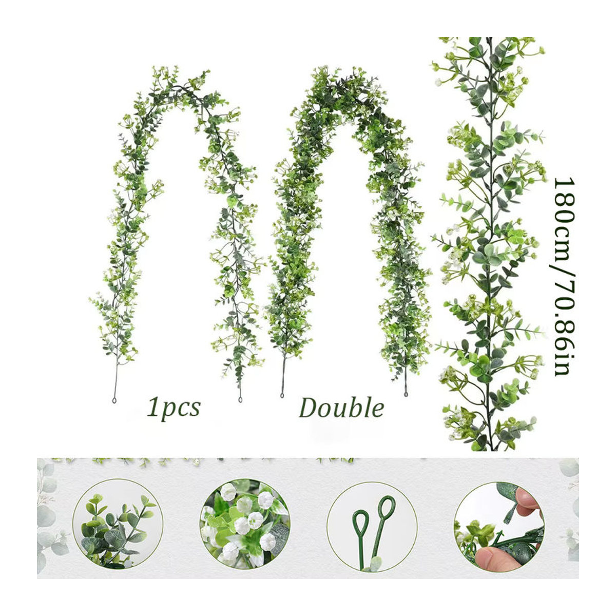 MUFU Künstliche Eukalyptus-Girlande in Grün, 180 cm Länge, hängende Blätter-Ranke für Hochzeit und Dekoration - Bild 2