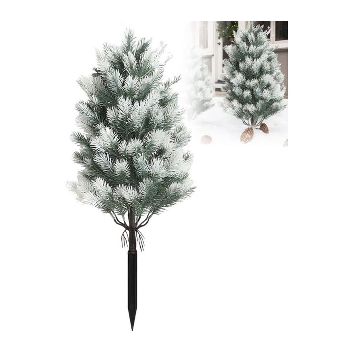 MUFU Künstliche Mini-Zedernbäume in Grün und Weiß mit Bodennägeln, UV-beständige Topfpflanzen für Außenbereich und Weihnachtsdekoration - Bild 1