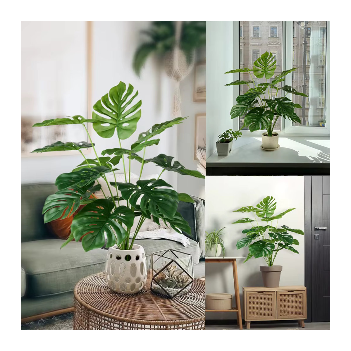 MUFU Künstliche Monstera Pflanze in Grün, Tropische Palme im Topf als Dekoration für drinnen und draußen, Höhe: 73,66 cm - Bild 2