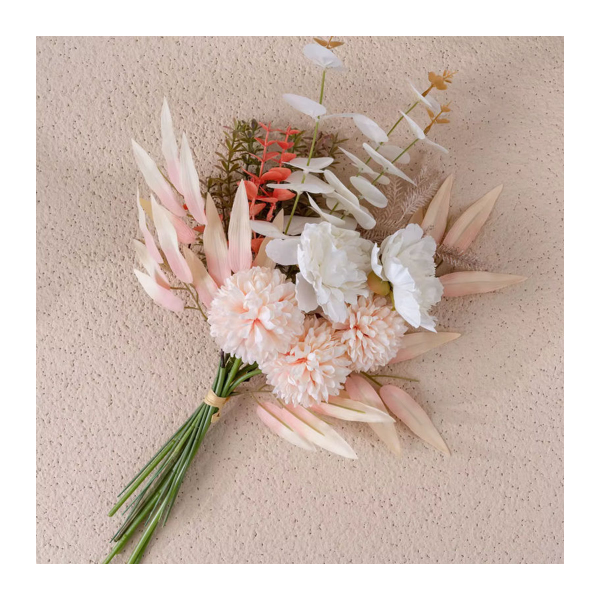MUFU Pfingstrosen Bouquet aus Kunststoff, künstliche Blumen in Beige und Mehrfarbig für Bohemian Hochzeitsdekoration - Bild 3