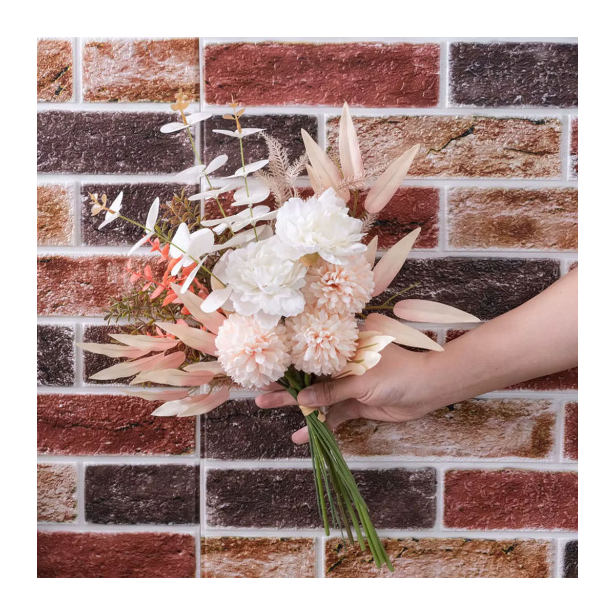 MUFU Pfingstrosen Bouquet aus Kunststoff, künstliche Blumen in Beige und Mehrfarbig für Bohemian Hochzeitsdekoration - Bild 4