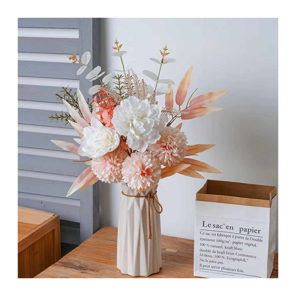 MUFU Pfingstrosen Bouquet aus Kunststoff, künstliche Blumen in Beige und Mehrfarbig für Bohemian Hochzeitsdekoration - Bild 5