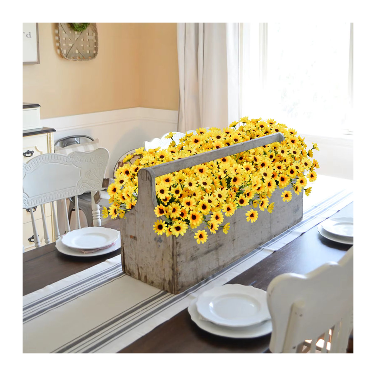 MUFU Set mit 3 künstlichen Sonnenblumenstrauß in Gelb, Höhe: 35 cm, zur Dekoration für Hochzeit, Garten und Wohnzimmer - Bild 5