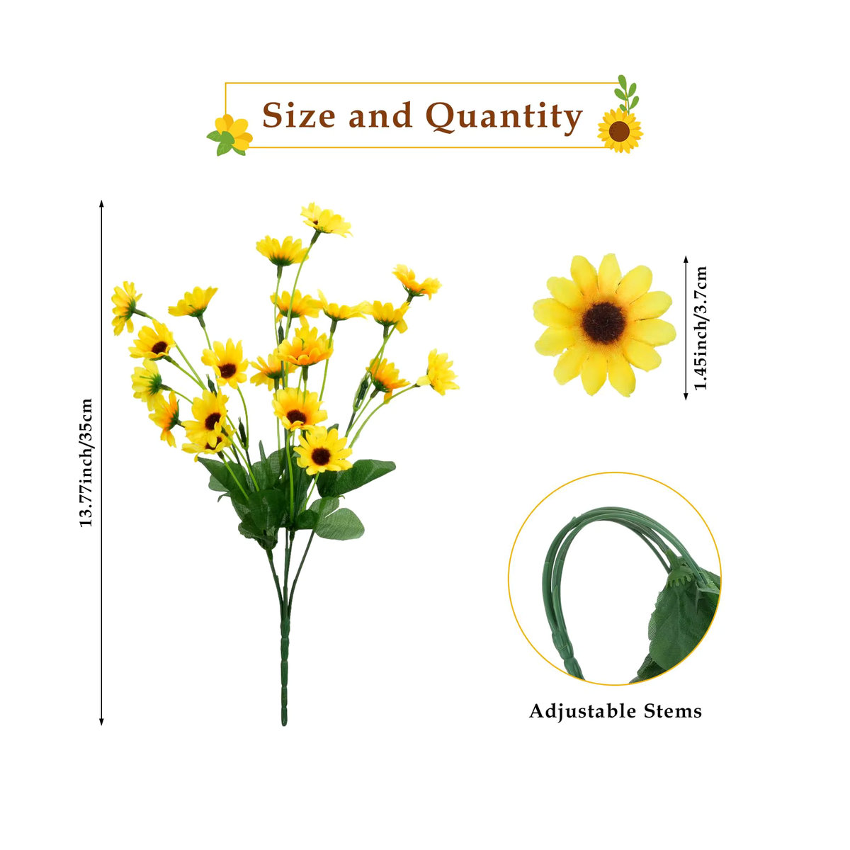 MUFU Set mit 3 künstlichen Sonnenblumenstrauß in Gelb, Höhe: 35 cm, zur Dekoration für Hochzeit, Garten und Wohnzimmer - Bild 6