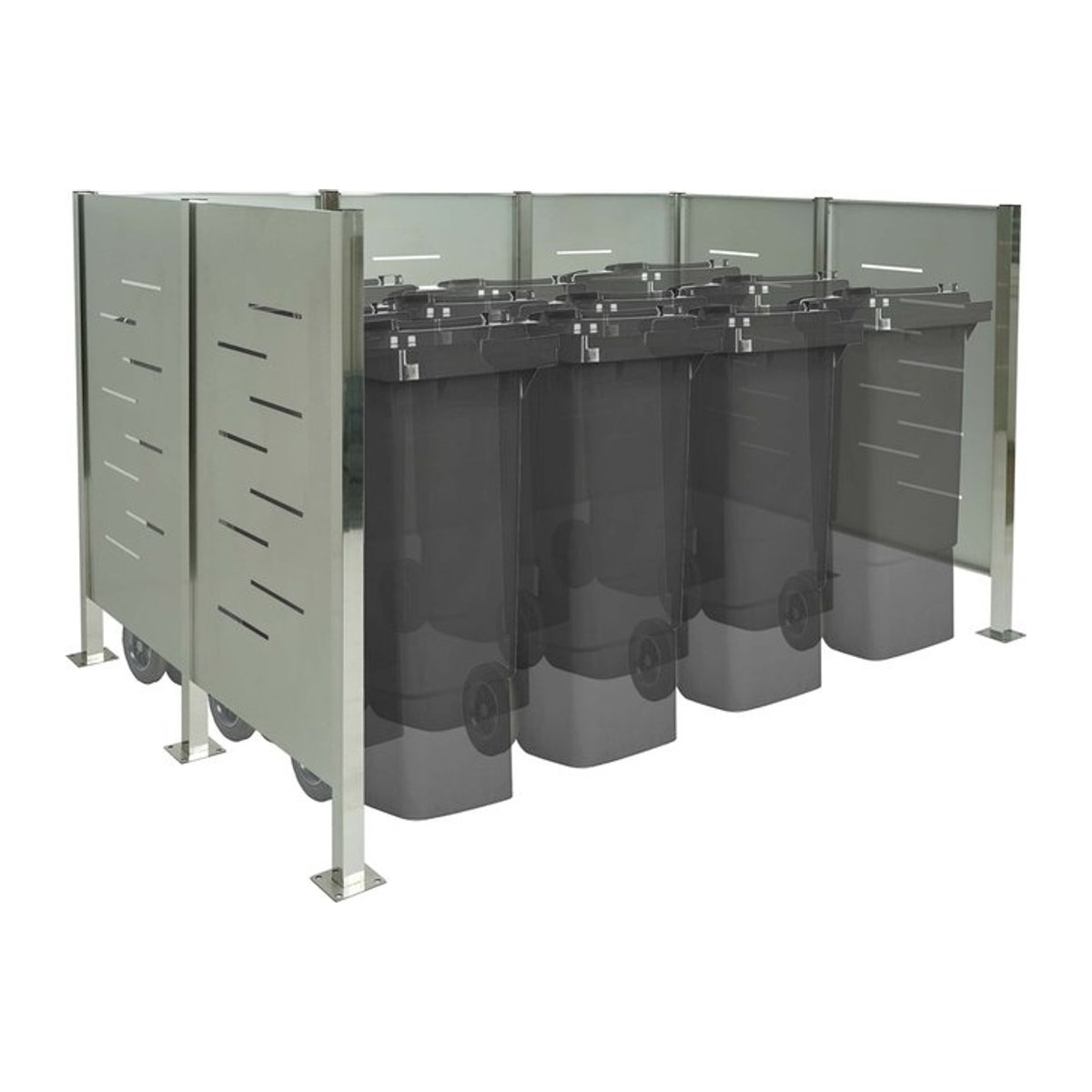 Mülltonnen-Zaun MCW-J55 Mülltonnenverkleidung aus Metall in Edelstahl-Optik B/T/H: 243 x 150 x 163 cm - Bild 1