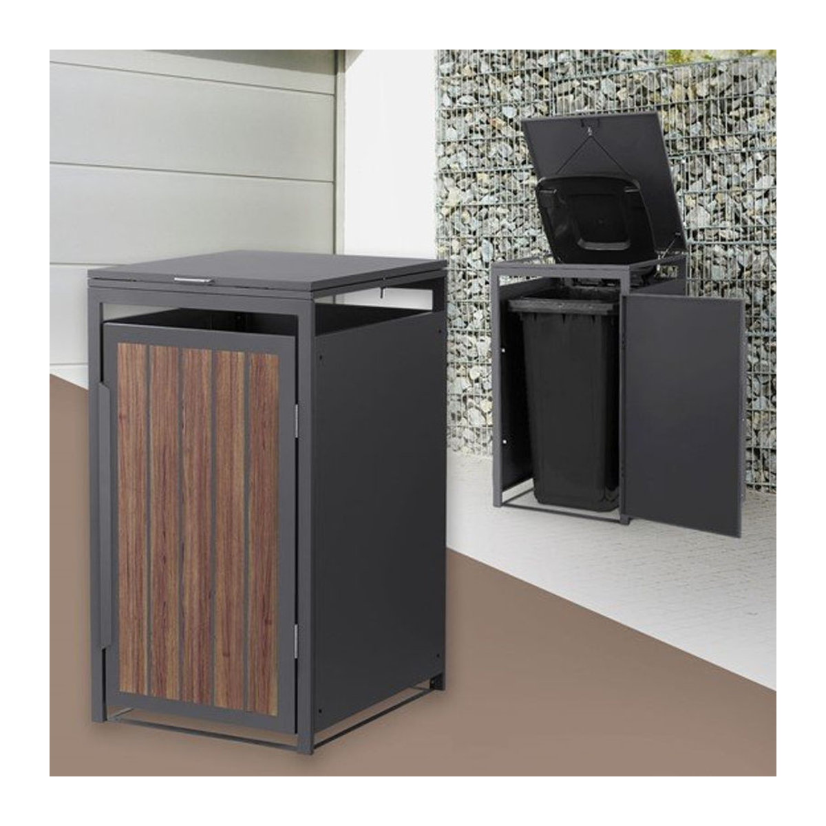 Mülltonnenbox aus Stahl von ML-Design in Anthrazit-Eiche dunkel für 1 bis 240 Liter, B/T/H: 68 x 80 x 120 cm - Bild 1