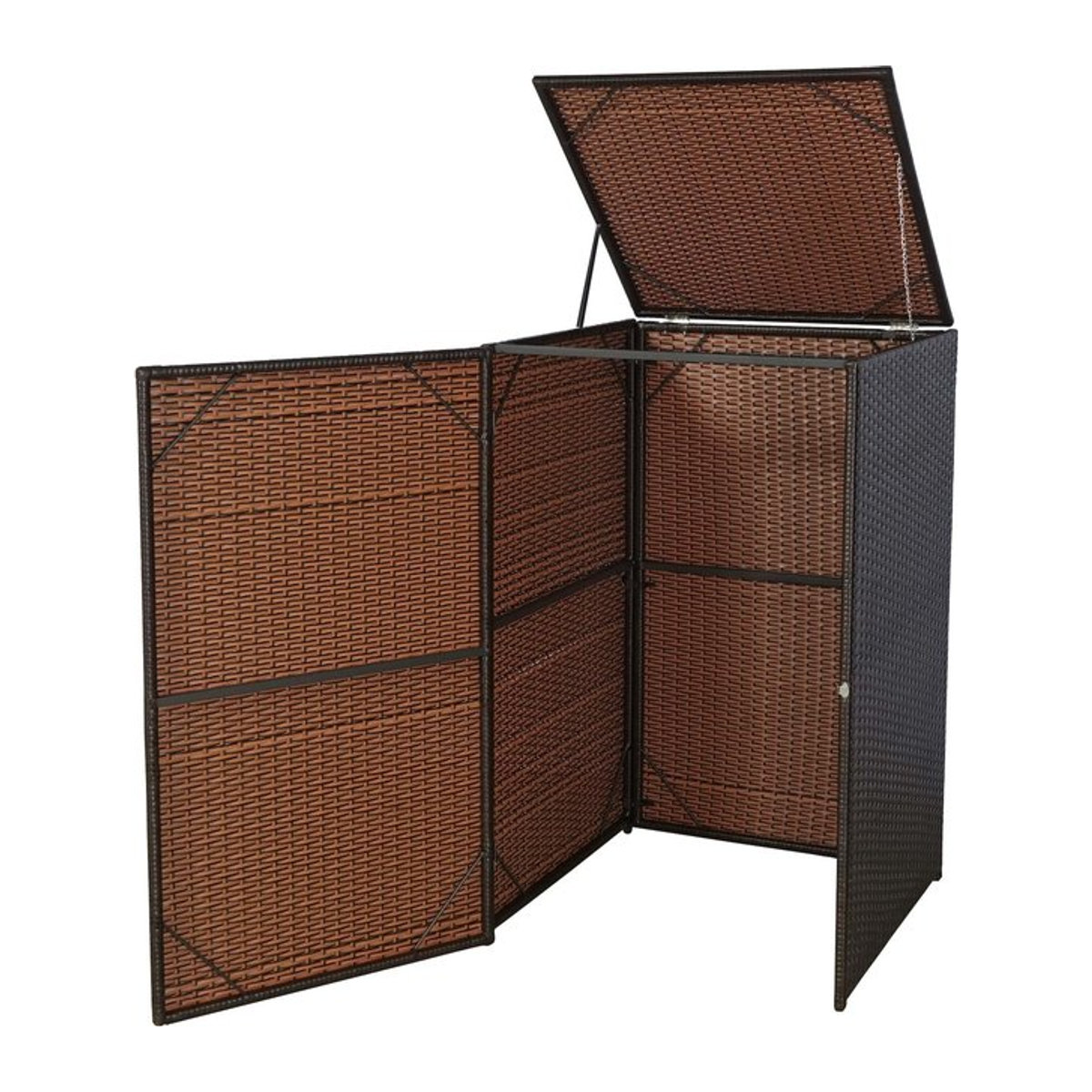Mülltonnenverkleidung MCW-E25 Mülltonnenbox aus Poly-Rattan für 120l in Braun - Bild 1