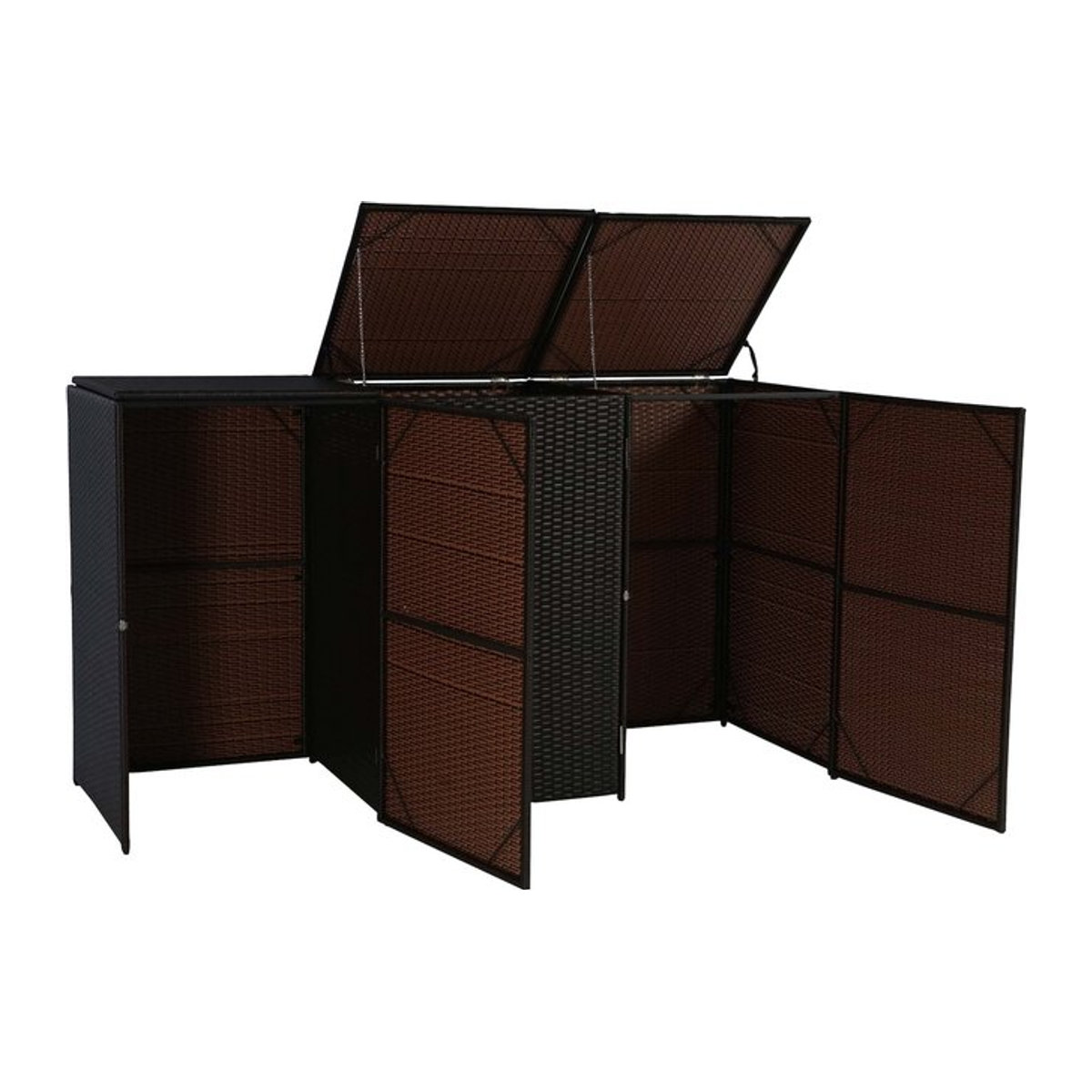 Mülltonnenverkleidung MCW-E25 Mülltonnenbox aus Poly-Rattan für 3 Mülltonnen à 120l in Braun - Bild 1