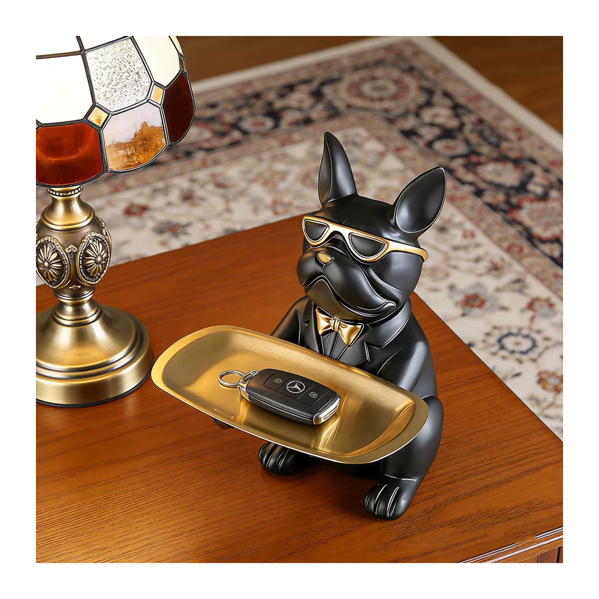 Multifunktionale Bulldoggen-Schale aus Kunstharz als kreatives Tierfiguren-Ornament in Schwarz zur Aufbewahrung von Kleinteilen - Bild 2
