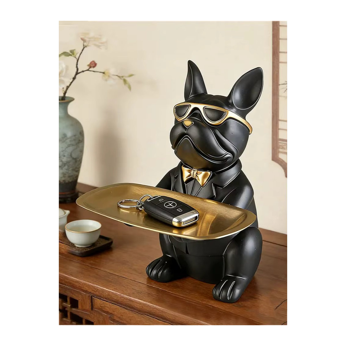 Multifunktionale Bulldoggen-Schale aus Kunstharz als kreatives Tierfiguren-Ornament in Schwarz zur Aufbewahrung von Kleinteilen - Bild 4