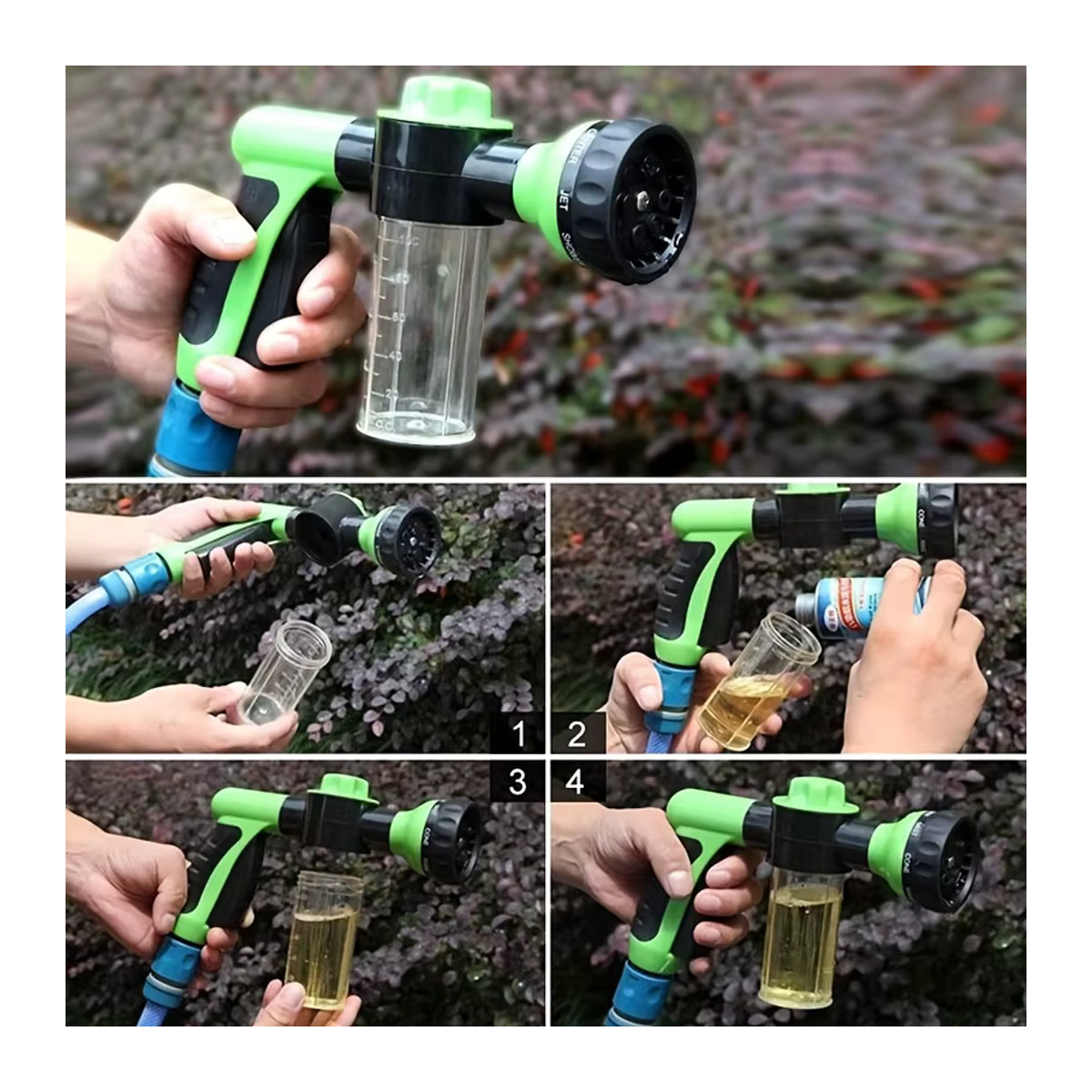 Multifunktionale einstellbare Wasserpistole mit Düse und Schaumbehälter für Reinigung und Düngung - Bild 6